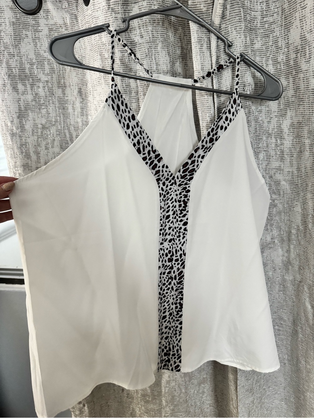White Leopard-Trim Cami Tank Top